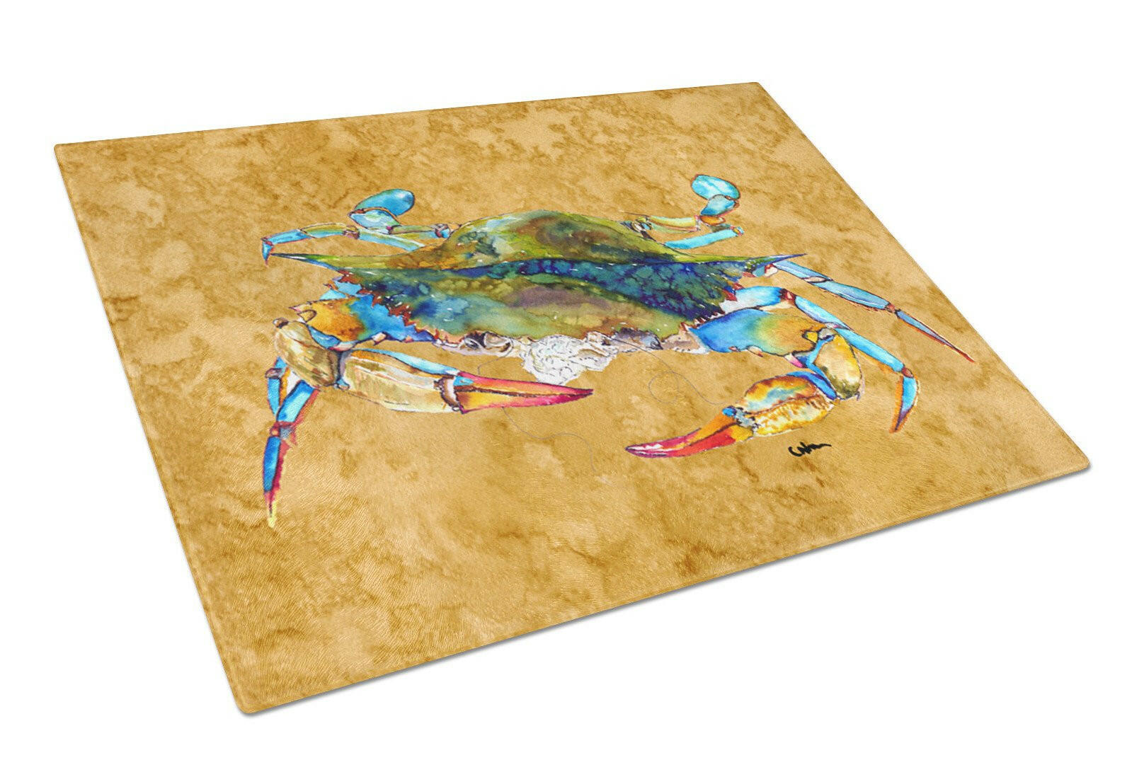 Crab Cutting Board Tempered Glass Kitchen Cutting Surface, Heat Resistant Chopping, Non-Slip Feet, Food Prep & Serving