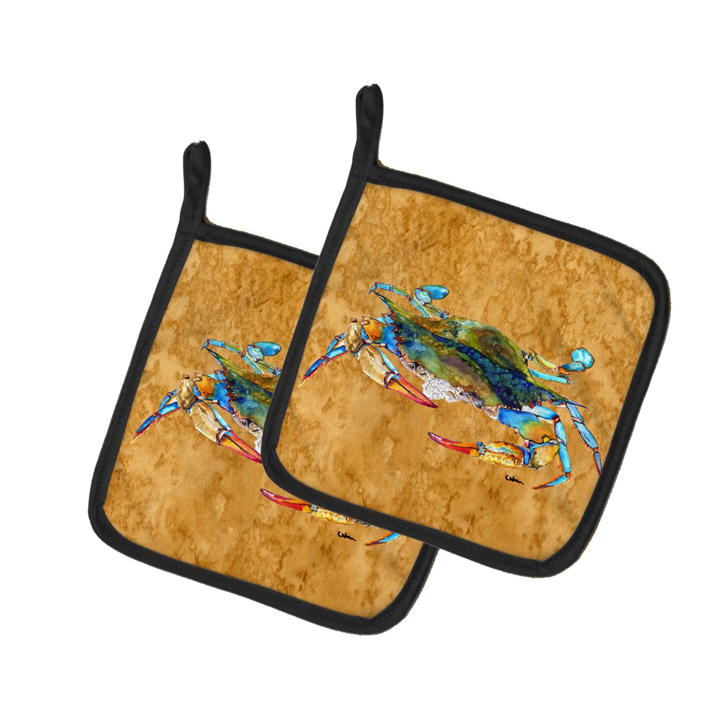 Crab Pot Holder Set of 2 Heat Resistant Quilted Hot Pads 7.5 x 7.5 Inch, Insulated Kitchen Trivets for Cooking & Baking