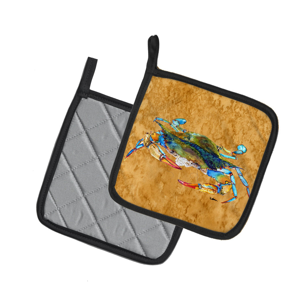 Crab Pot Holder Set of 2 Heat Resistant Quilted Hot Pads 7.5 x 7.5 Inch, Insulated Kitchen Trivets for Cooking & Baking