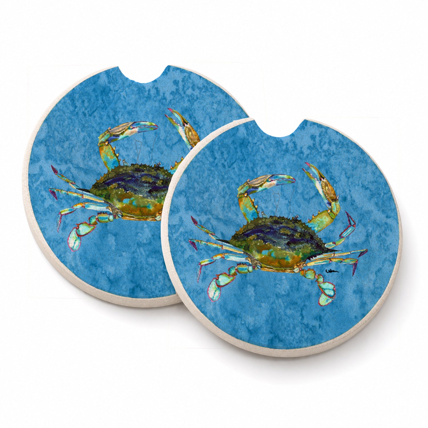 Crab Set of 2 Cup Holder Car Coasters Absorbent Round Sandstone Coasters Gifts for Men or Women, 2.5, Multicolor