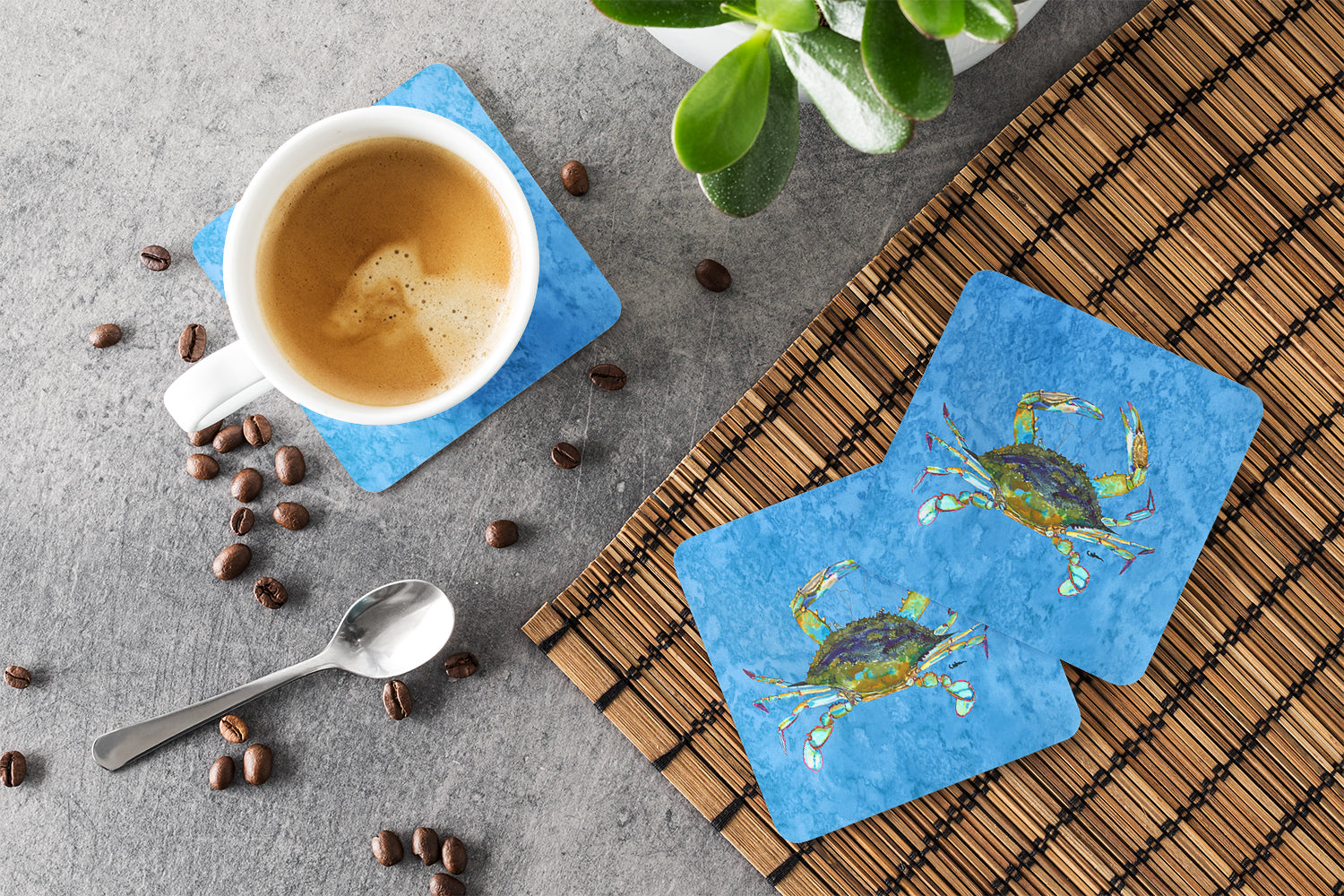Crab Foam Coasters Set of 4 Cup Coasters for Indoor Outdoor, Tabletop Protection, Anti Slip, Mouse pad Material