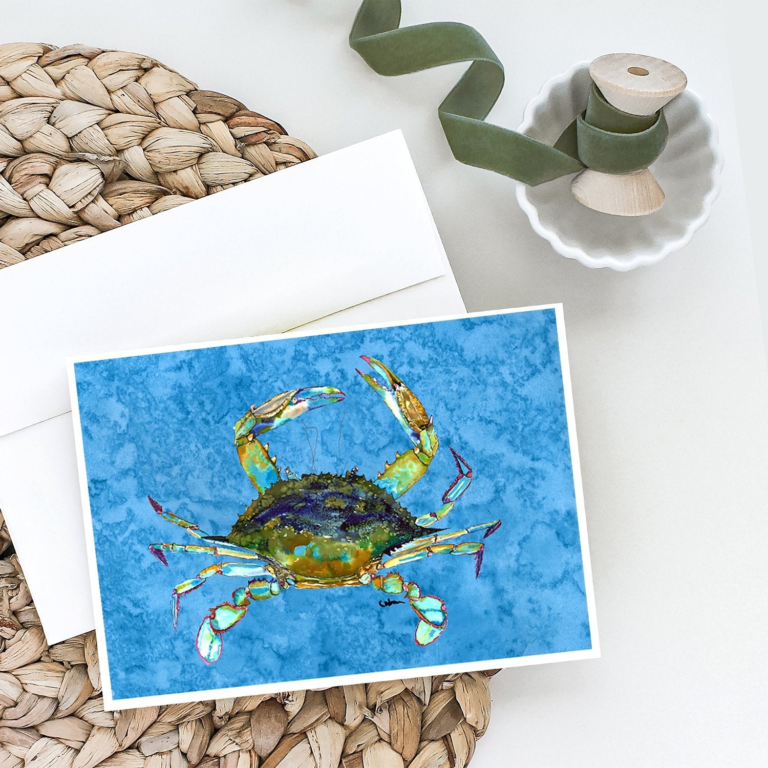 Crab Greeting Cards Pack of 8 Blank Cards with Envelopes Whimsical A7 Size 5x7