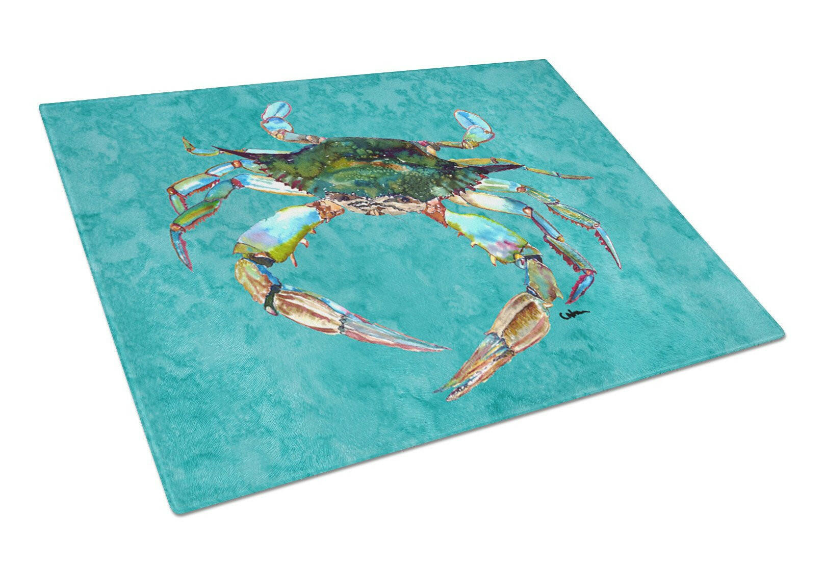 Crab Cutting Board Tempered Glass Kitchen Cutting Surface, Heat Resistant Chopping, Non-Slip Feet, Food Prep & Serving