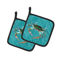 Crab Pot Holder Set of 2 Heat Resistant Quilted Hot Pads 7.5 x 7.5 Inch, Insulated Kitchen Trivets for Cooking & Baking