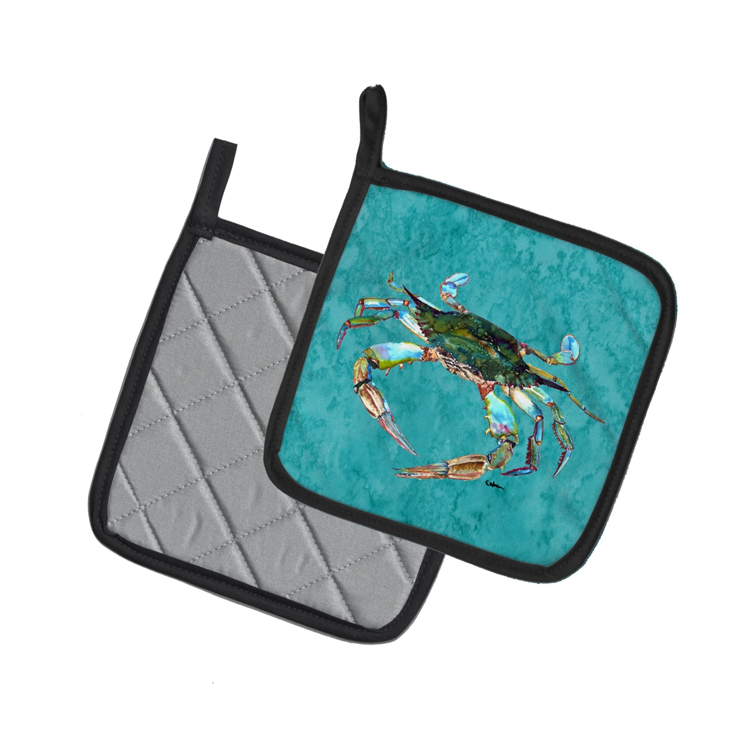 Crab Pot Holder Set of 2 Heat Resistant Quilted Hot Pads 7.5 x 7.5 Inch, Insulated Kitchen Trivets for Cooking & Baking