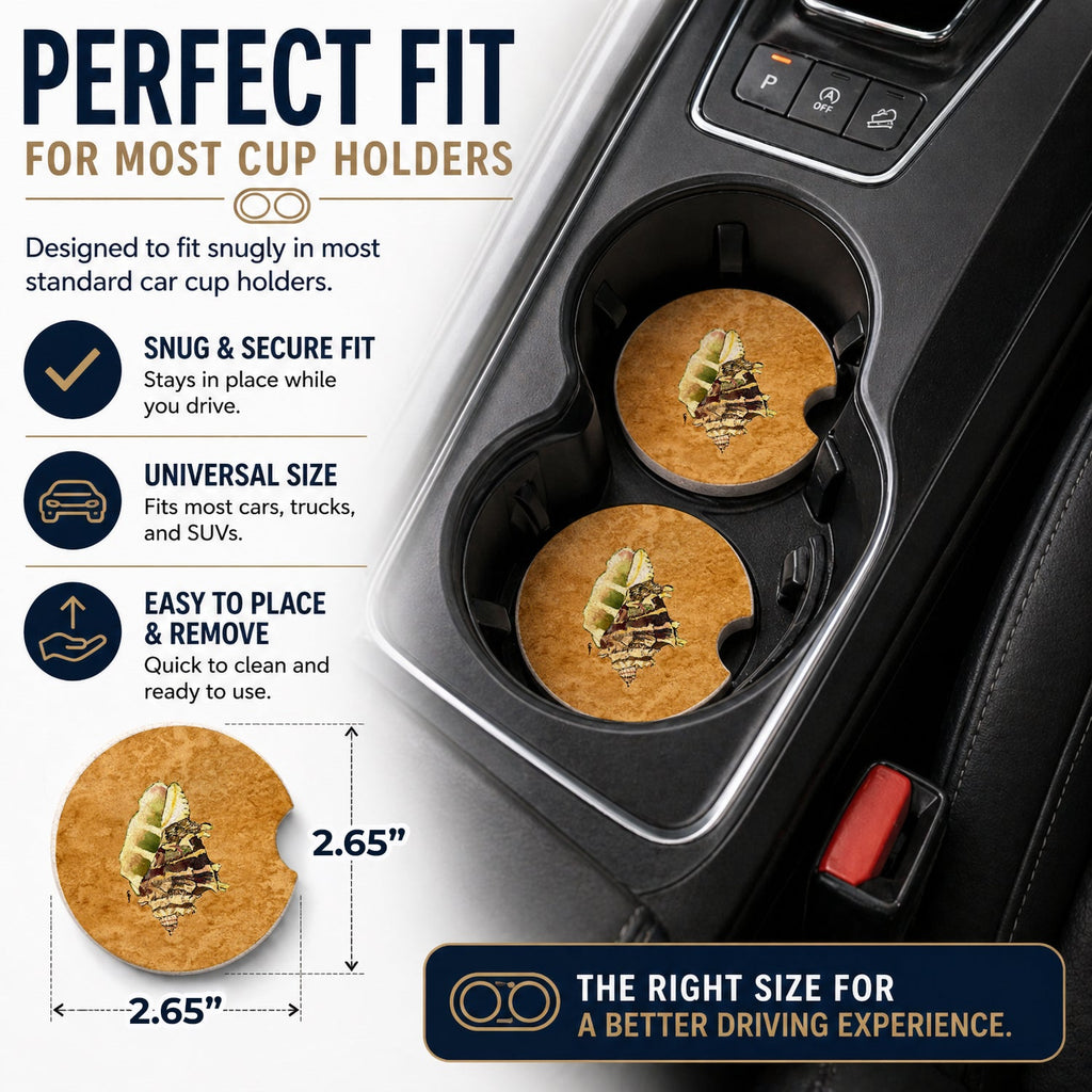 Shell Set of 2 Cup Holder Car Coasters Absorbent Round Sandstone Coasters Gifts for Men or Women, 2.5, Multicolor
