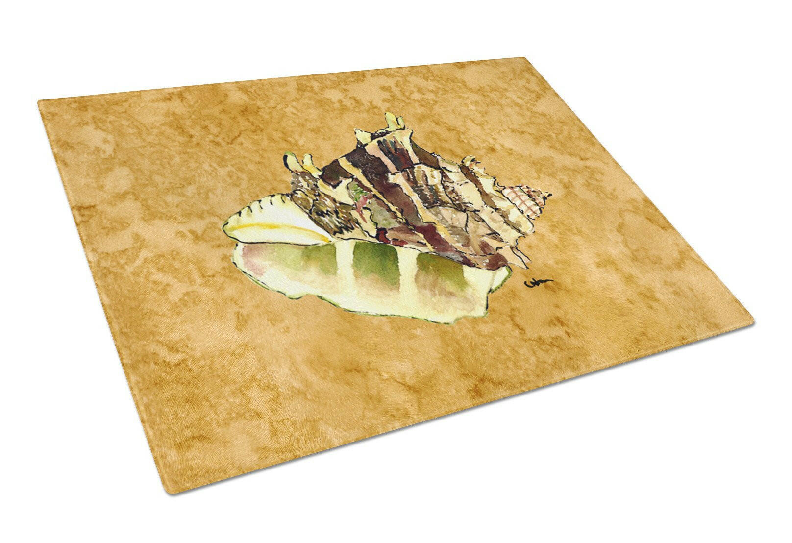 Shell Cutting Board Tempered Glass Kitchen Cutting Surface, Heat Resistant Chopping, Non-Slip Feet, Food Prep & Serving