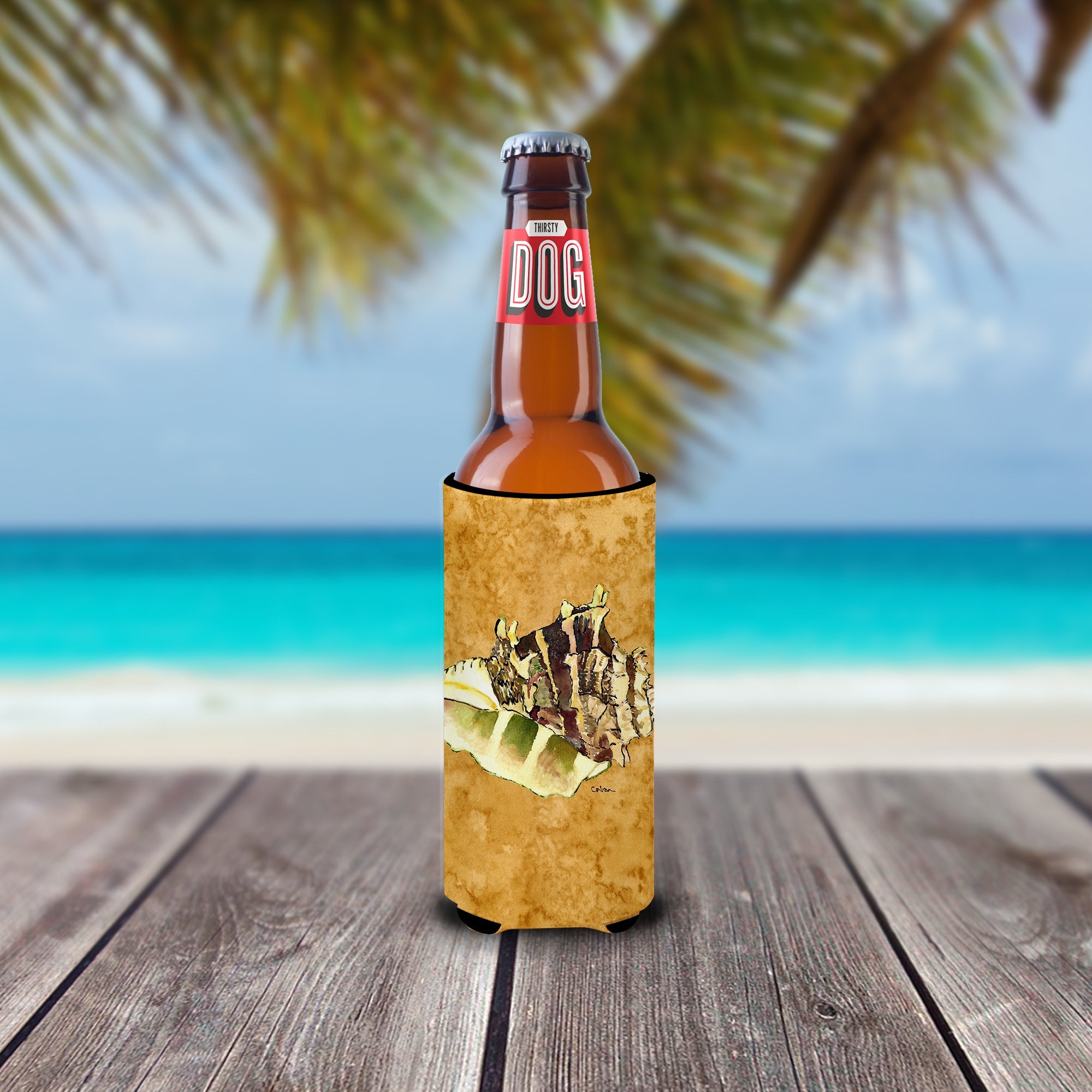 Shell Slim Can Hugger , Insulated Foam Hugger for 12 oz Slim Cans, Beer Bottles & Water Bottles, Printed in USA