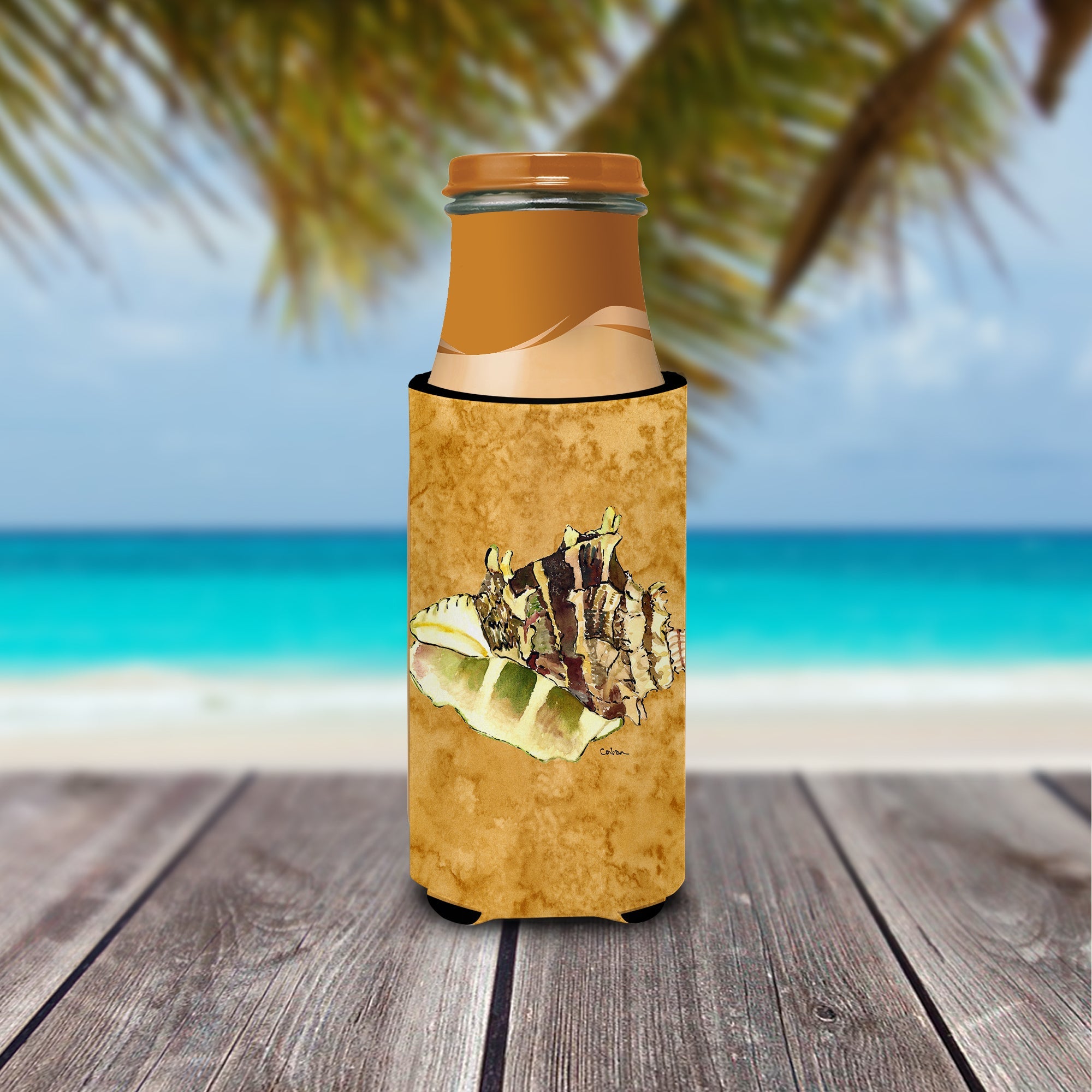 Shell Slim Can Hugger , Insulated Foam Hugger for 12 oz Slim Cans, Beer Bottles & Water Bottles, Printed in USA