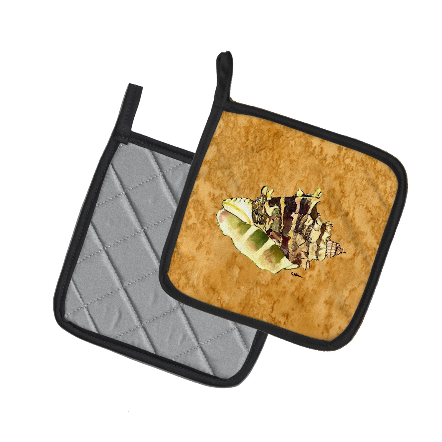 Shell Pot Holder Set of 2 Heat Resistant Quilted Hot Pads 7.5 x 7.5 Inch, Insulated Kitchen Trivets for Cooking & Baking