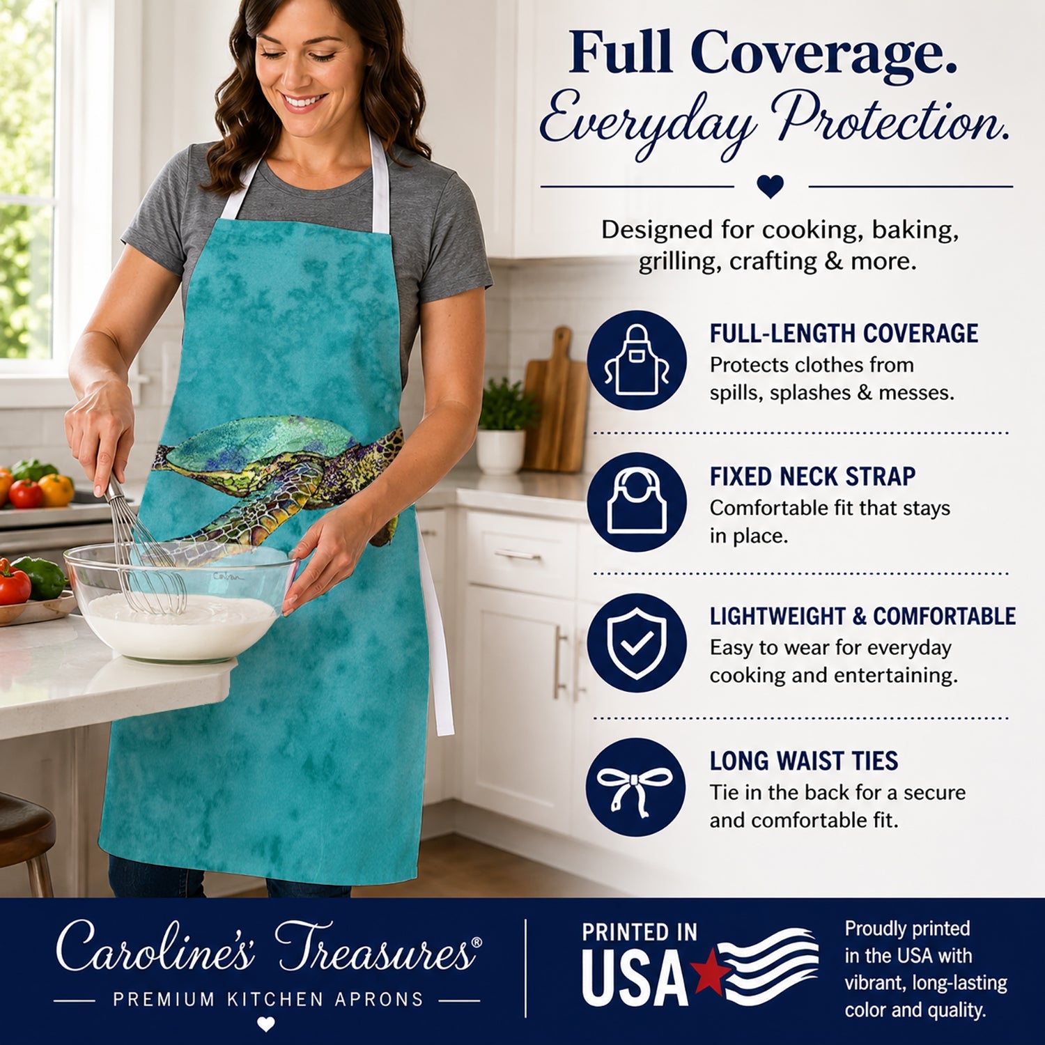Turtle Apron Cooking Kitchen Server Baking Crafts Gardening for Adult Women Men, Unisex, Large, Multicolor