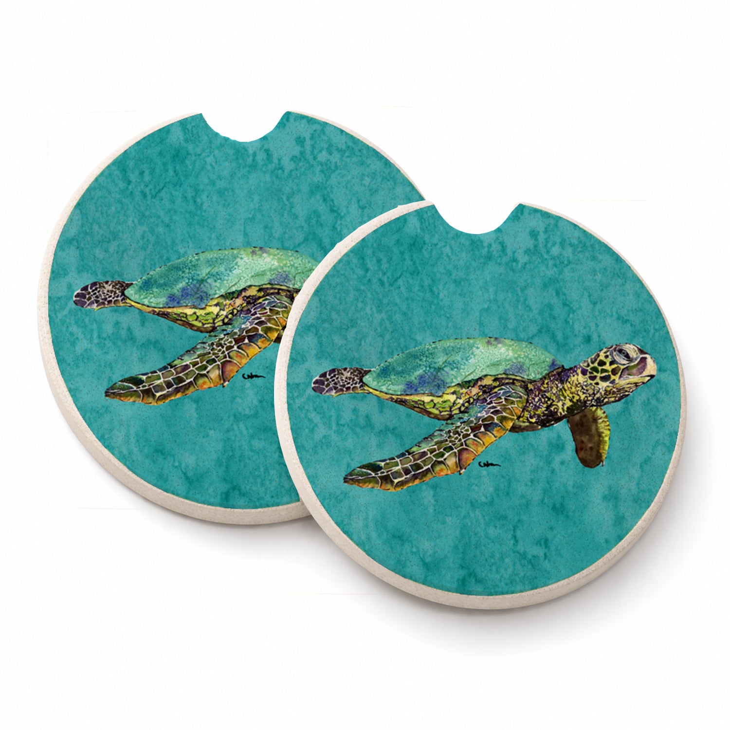 Turtle Set of 2 Cup Holder Car Coasters Absorbent Round Sandstone Coasters Gifts for Men or Women, 2.5, Multicolor