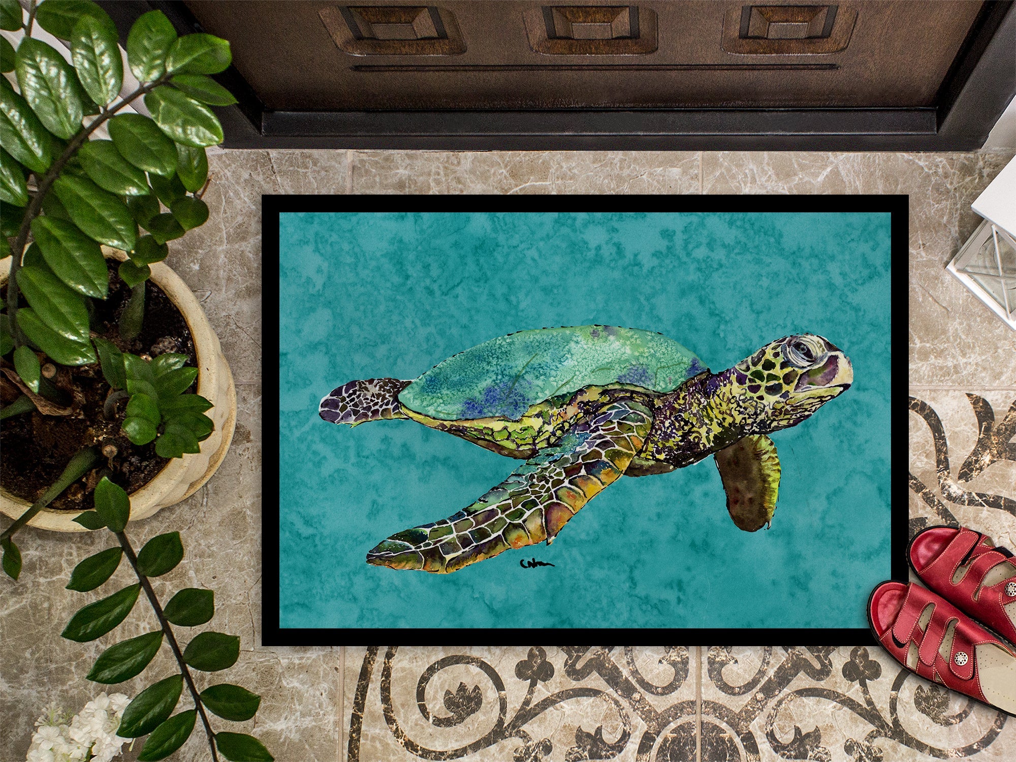 Turtle Doormat Indoor Outdoor 24H X 36W Front Door Mat Rugs for Entryway, Non Slip Washable Low Pile,