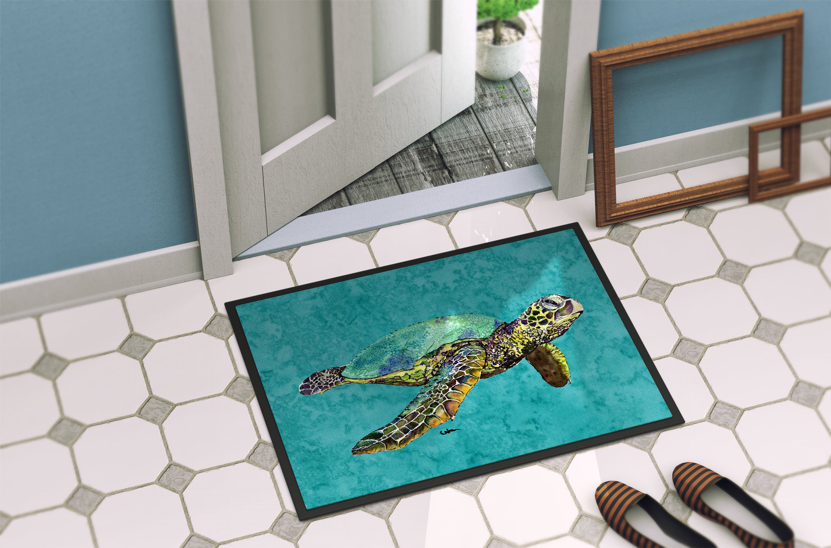 Turtle Doormat Indoor Outdoor 24H X 36W Front Door Mat Rugs for Entryway, Non Slip Washable Low Pile,