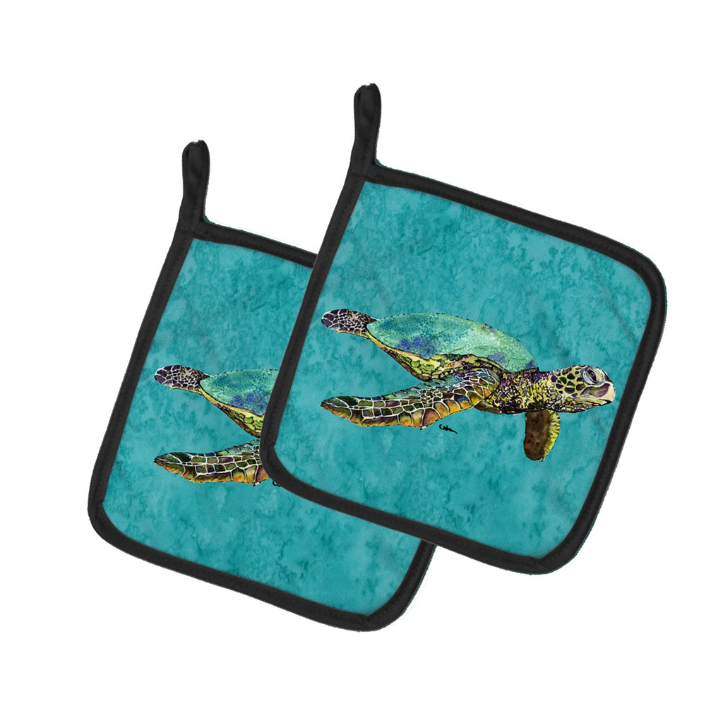 Turtle Pot Holder Set of 2 Heat Resistant Quilted Hot Pads 7.5 x 7.5 Inch, Insulated Kitchen Trivets for Cooking & Baking