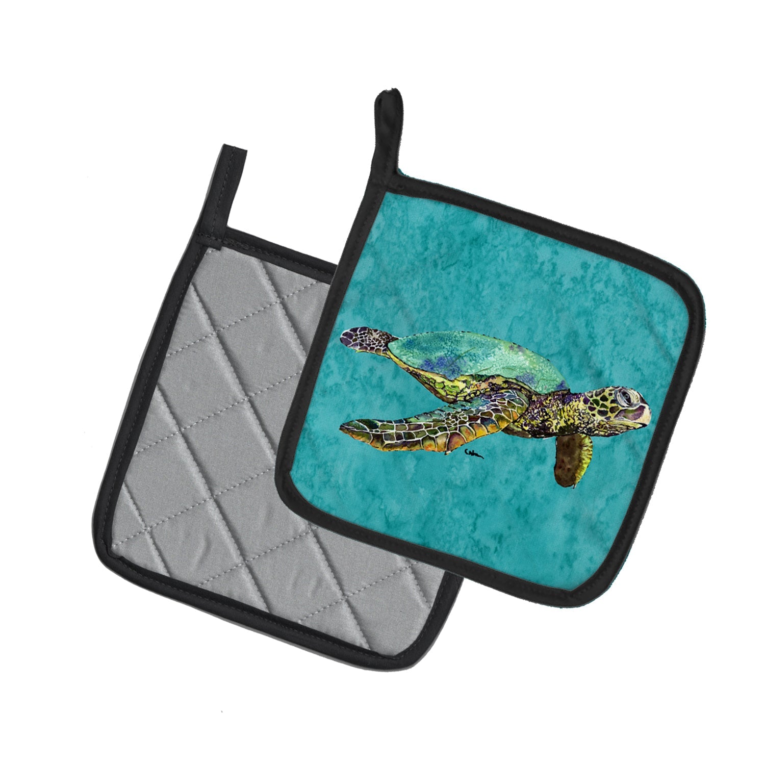 Turtle Pot Holder Set of 2 Heat Resistant Quilted Hot Pads 7.5 x 7.5 Inch, Insulated Kitchen Trivets for Cooking & Baking