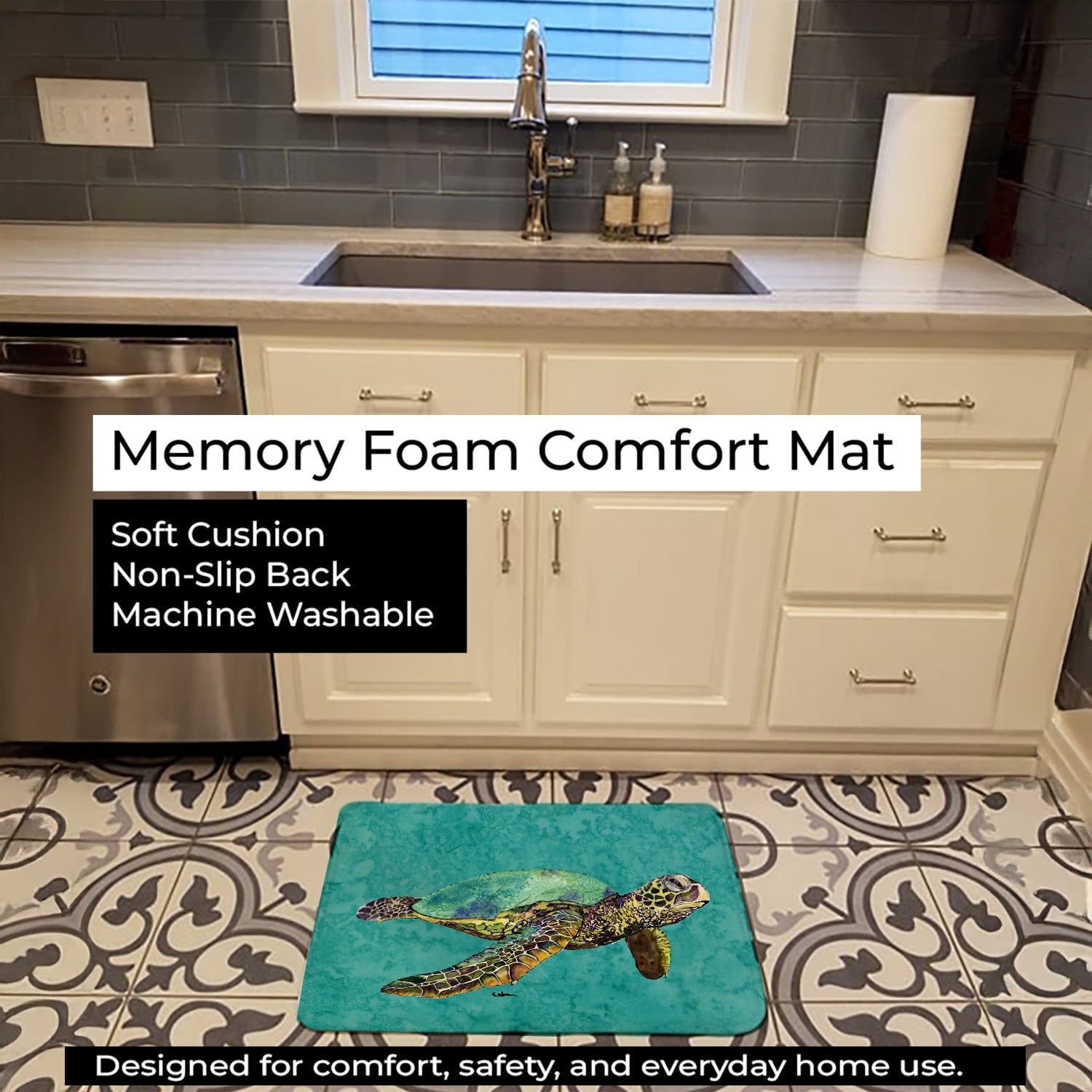 Turtle Memory Foam Kitchen Mat Machine Washable Anti-Fatigue Cushion Comfort Bath or Kitchen Rug