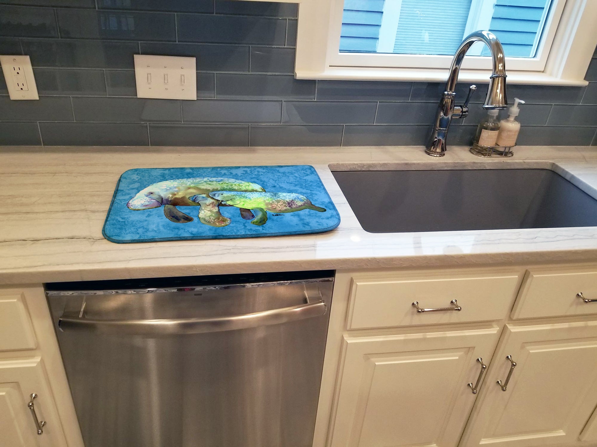 Manatee Dish Drying Mat Absorbent Dish Drying Mat Pad for Kitchen Counter Dish Drainer Mat for Countertop, 14 x 21", Multicolor