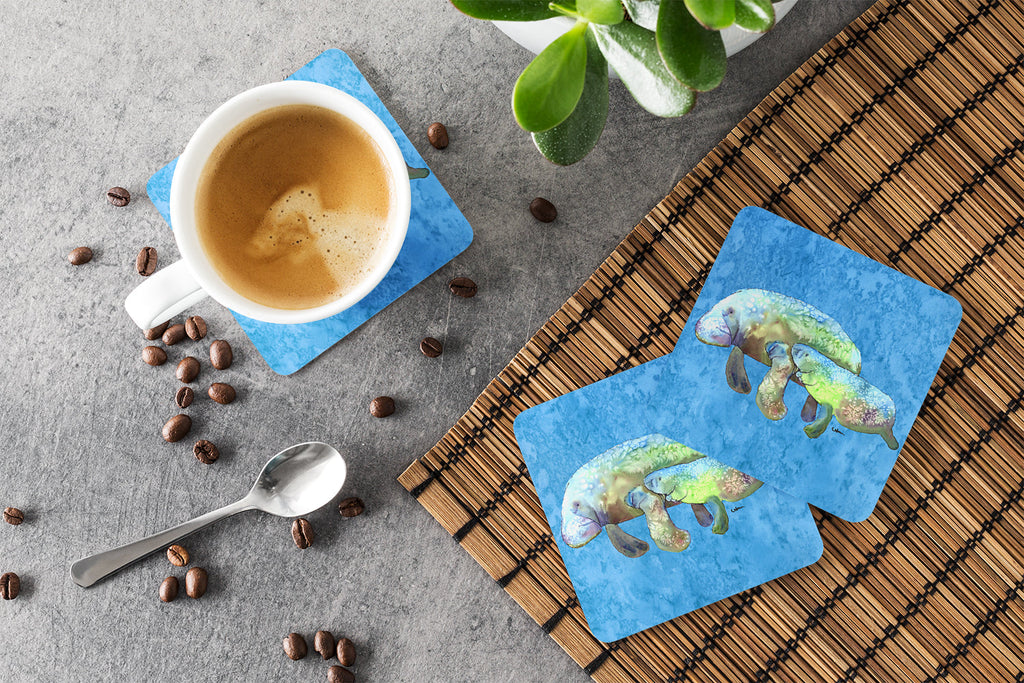 Manatee Foam Coasters Set of 4 Cup Coasters for Indoor Outdoor, Tabletop Protection, Anti Slip, Mouse pad Material