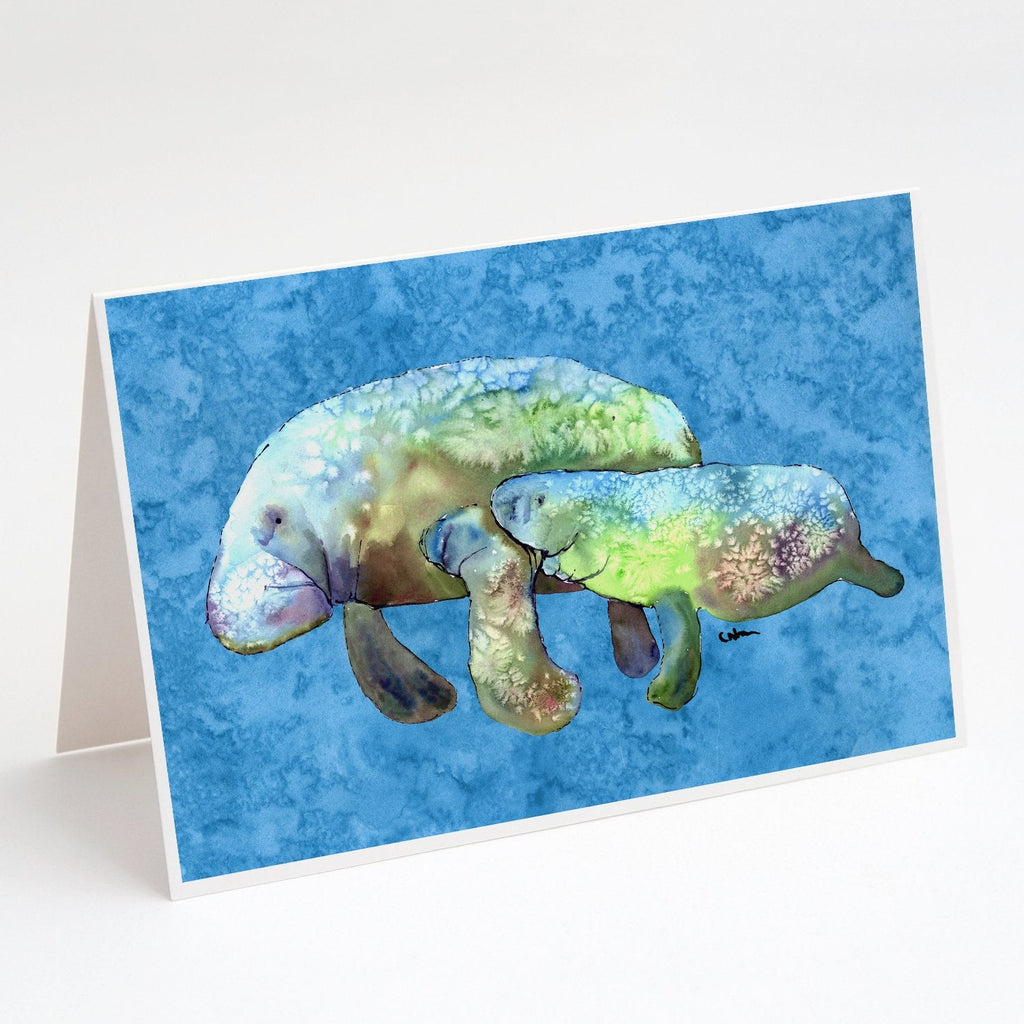 Manatee Greeting Cards Pack of 8 Blank Cards with Envelopes Whimsical A7 Size 5x7