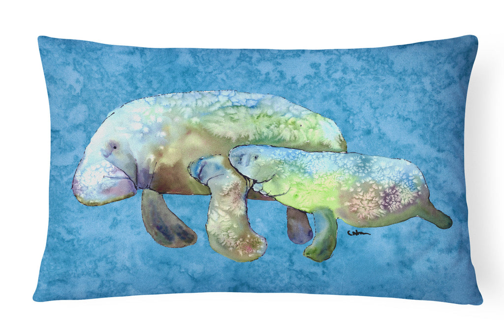 Manatee Decorative Throw Pillow 12x16 Indoor Outdoor Accent Cushion, Fabric Cover with Insert for Sofa, Bed, Porch & Living Room