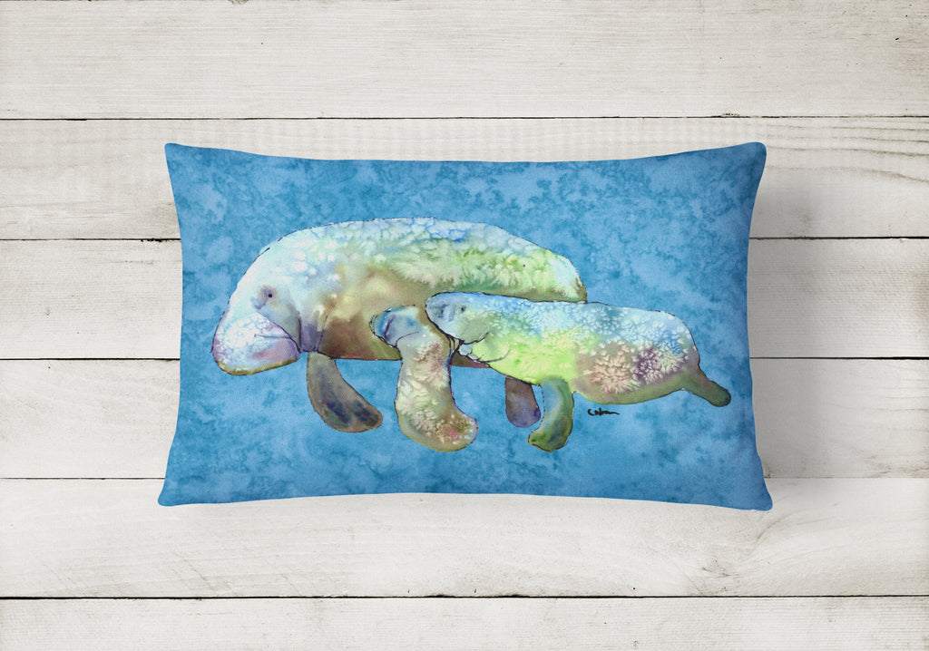 Manatee Decorative Throw Pillow 12x16 Indoor Outdoor Accent Cushion, Fabric Cover with Insert for Sofa, Bed, Porch & Living Room
