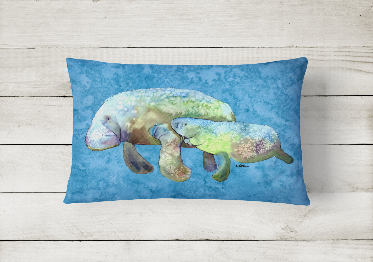Manatee Decorative Throw Pillow 12x16 Indoor Outdoor Accent Cushion, Fabric Cover with Insert for Sofa, Bed, Porch & Living Room