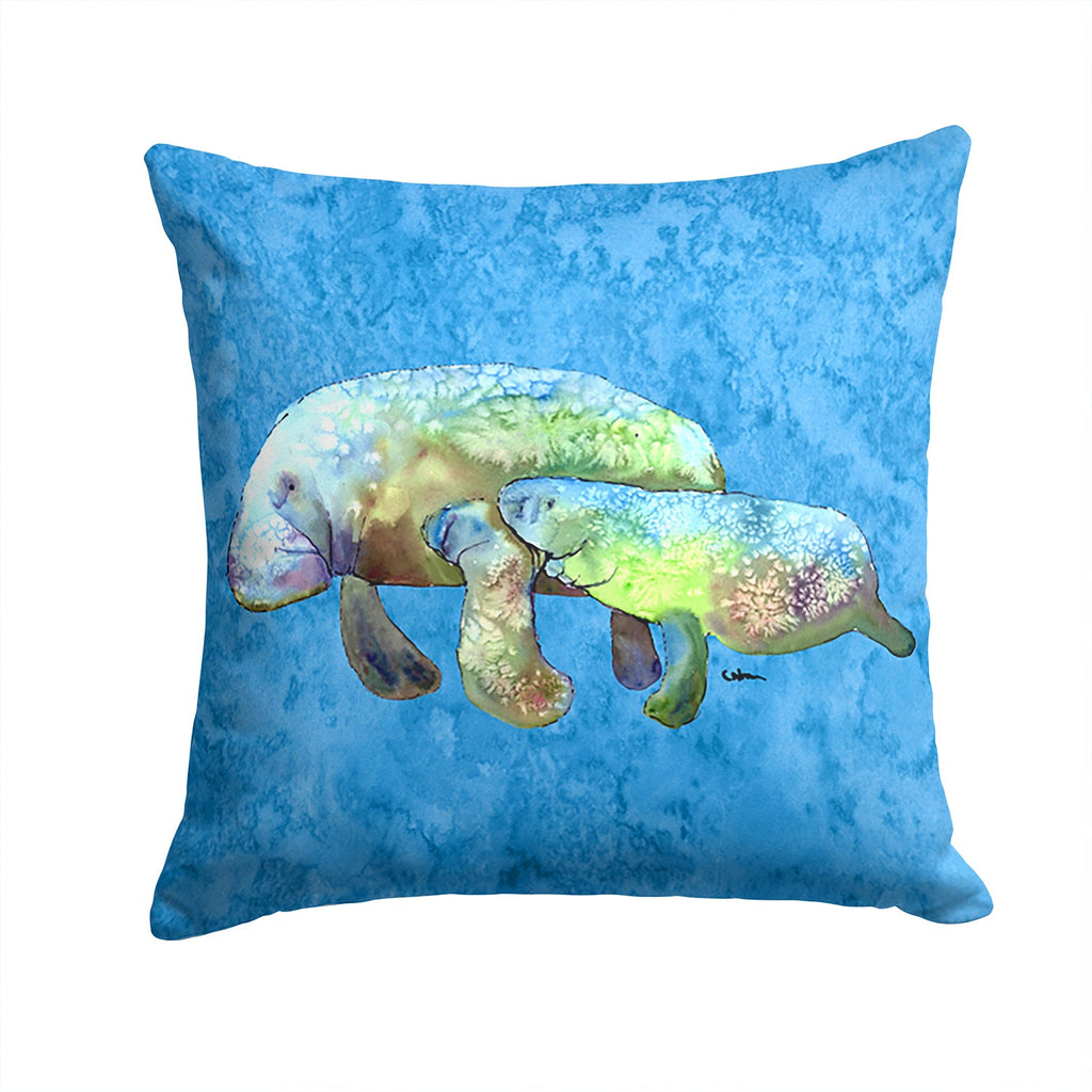 Manatee Decorative Throw Pillow 14x14 Indoor Outdoor Accent Cushion, Fabric Cover with Insert for Sofa, Bed, Porch & Living Room