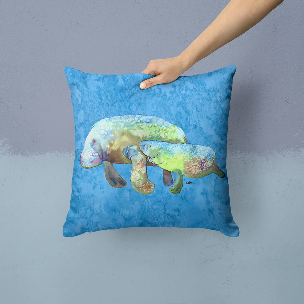 Manatee Decorative Throw Pillow 14x14 Indoor Outdoor Accent Cushion, Fabric Cover with Insert for Sofa, Bed, Porch & Living Room