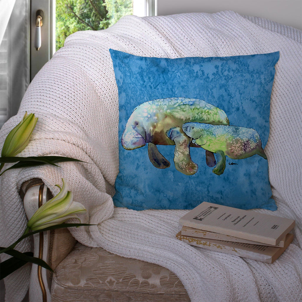Manatee Decorative Throw Pillow 14x14 Indoor Outdoor Accent Cushion, Fabric Cover with Insert for Sofa, Bed, Porch & Living Room