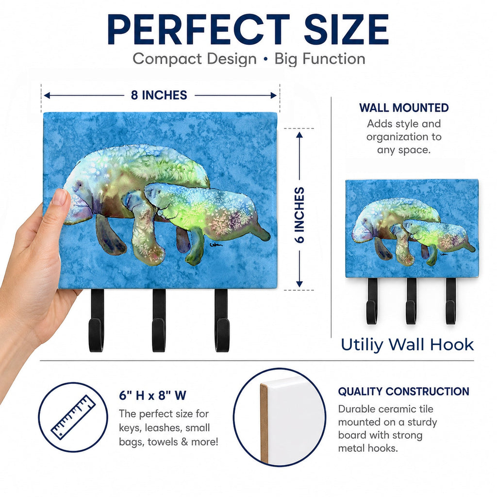 Manatee Leash or Key Holder Wall Hooks, Coat Rack Wall Mount, for Hanging Keys, Towels, Aprons, Leashes