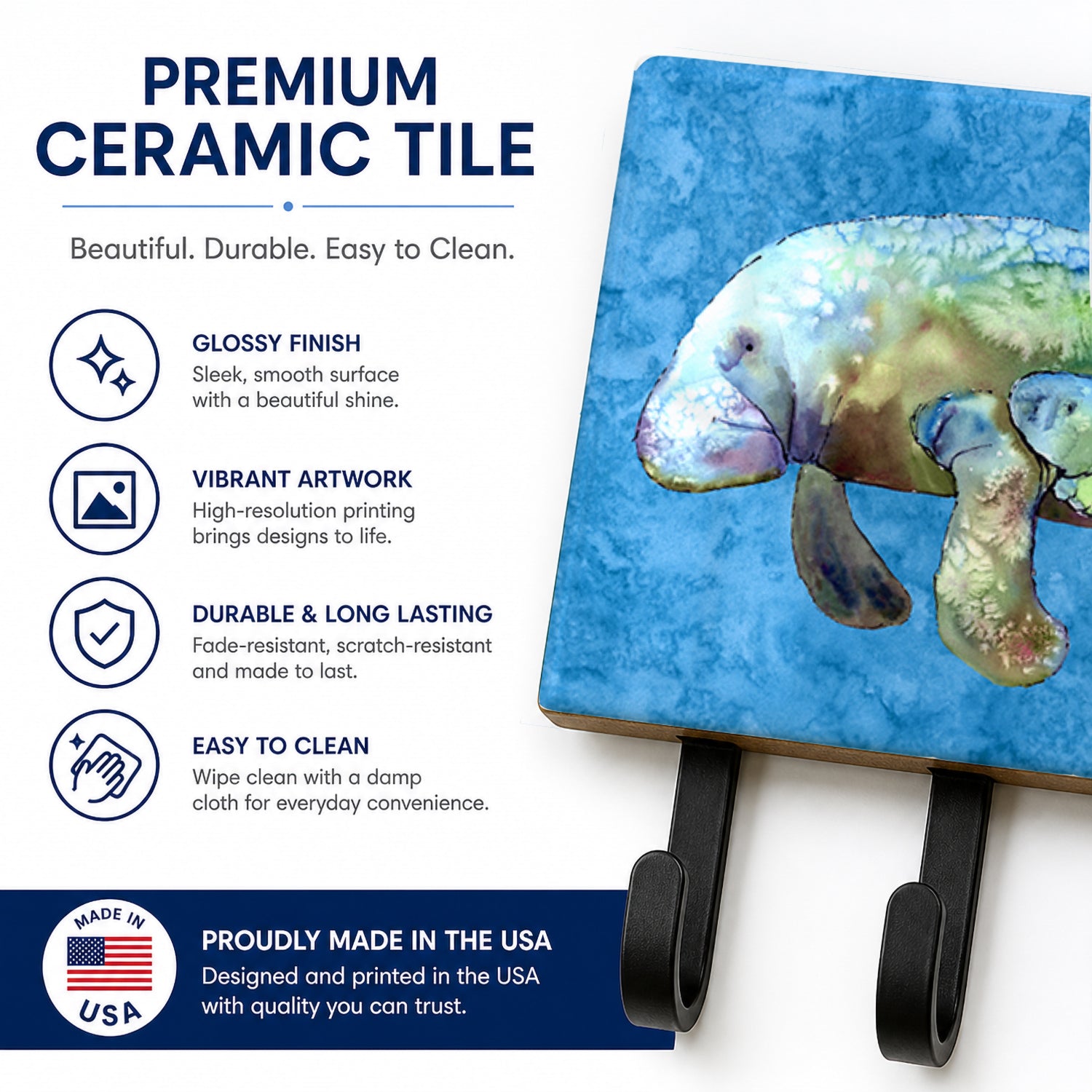 Manatee Leash or Key Holder Wall Hooks, Coat Rack Wall Mount, for Hanging Keys, Towels, Aprons, Leashes