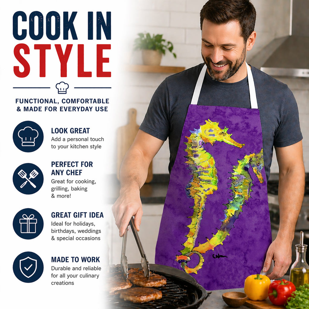 Seahorse Apron Cooking Kitchen Server Baking Crafts Gardening for Adult Women Men, Unisex, Large, Multicolor