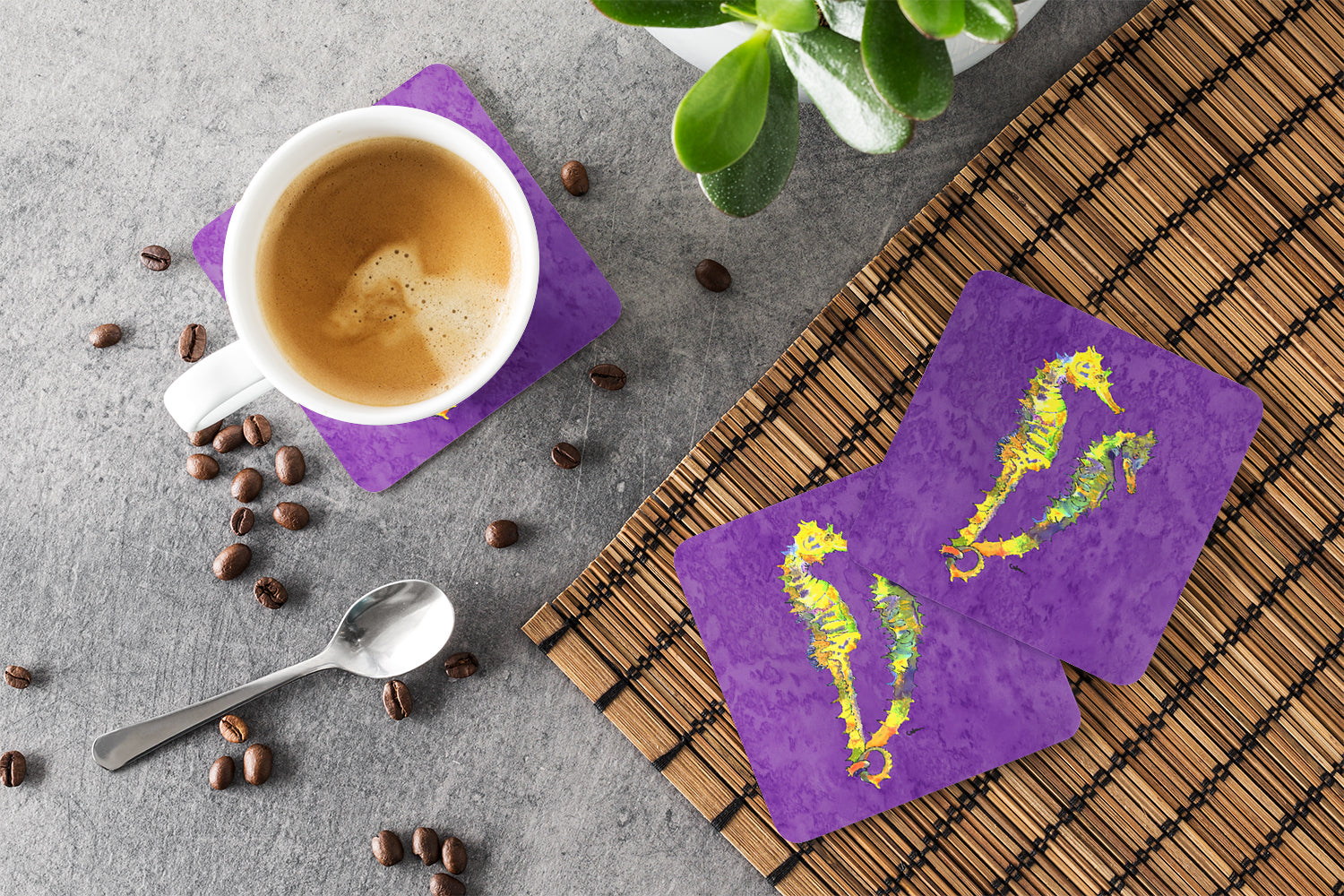 Seahorse Foam Coasters Set of 4 Cup Coasters for Indoor Outdoor, Tabletop Protection, Anti Slip, Mouse pad Material