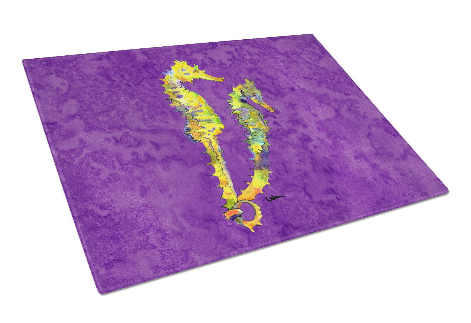 Seahorse Cutting Board Tempered Glass Kitchen Cutting Surface, Heat Resistant Chopping, Non-Slip Feet, Food Prep & Serving