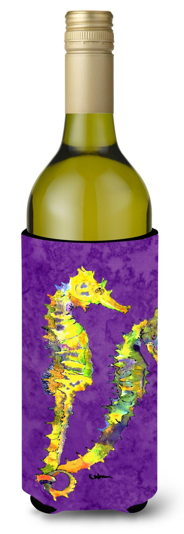 Seahorse Wine Bottle Hugger Gift Sleeve for Standard 750 ml Bottles, Insulated Reusable Also Fits Mini Shot & Pint Bottles