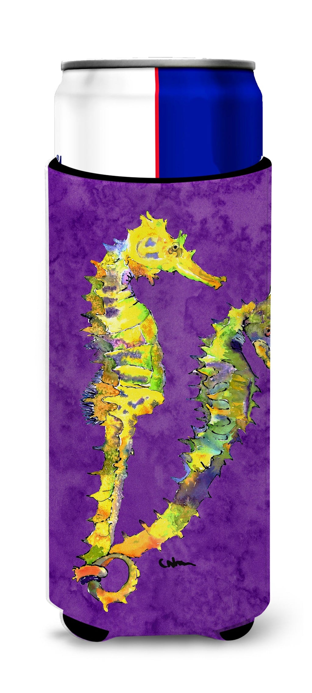 Seahorse Slim Can Hugger , Insulated Foam Hugger for 12 oz Slim Cans, Beer Bottles & Water Bottles, Printed in USA