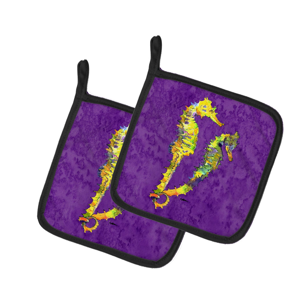 Seahorse Pot Holder Set of 2 Heat Resistant Quilted Hot Pads 7.5 x 7.5 Inch, Insulated Kitchen Trivets for Cooking & Baking