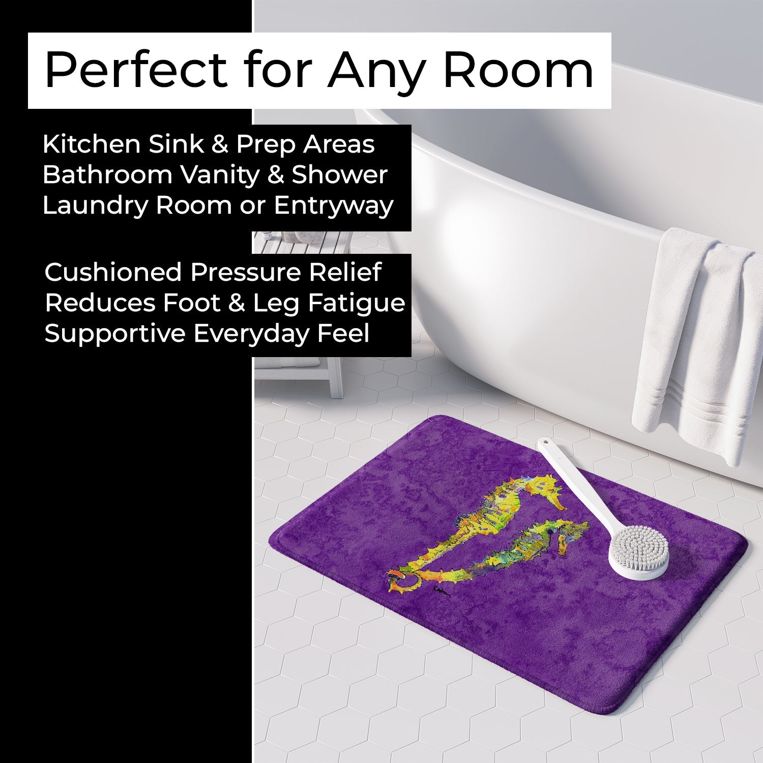 Seahorse Memory Foam Kitchen Mat Machine Washable Anti-Fatigue Cushion Comfort Bath or Kitchen Rug