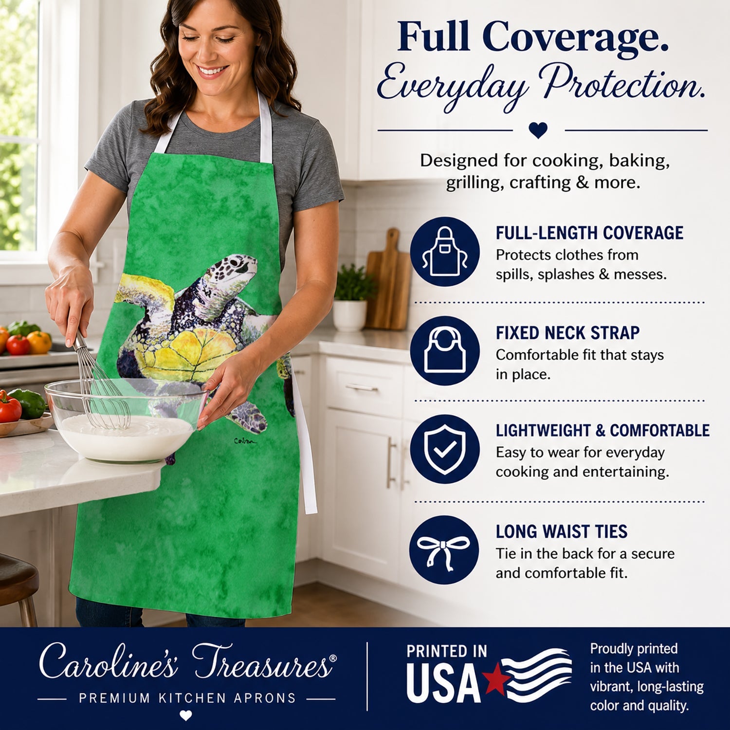 Turtle Apron Cooking Kitchen Server Baking Crafts Gardening for Adult Women Men, Unisex, Large, Multicolor