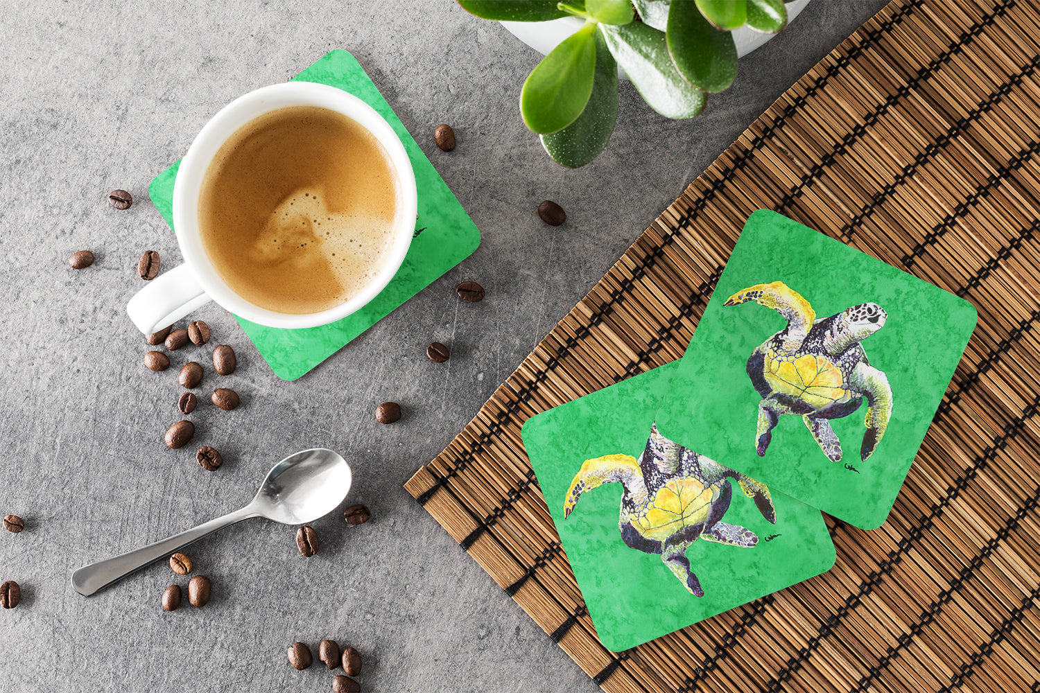 Turtle Foam Coasters Set of 4 Cup Coasters for Indoor Outdoor, Tabletop Protection, Anti Slip, Mouse pad Material