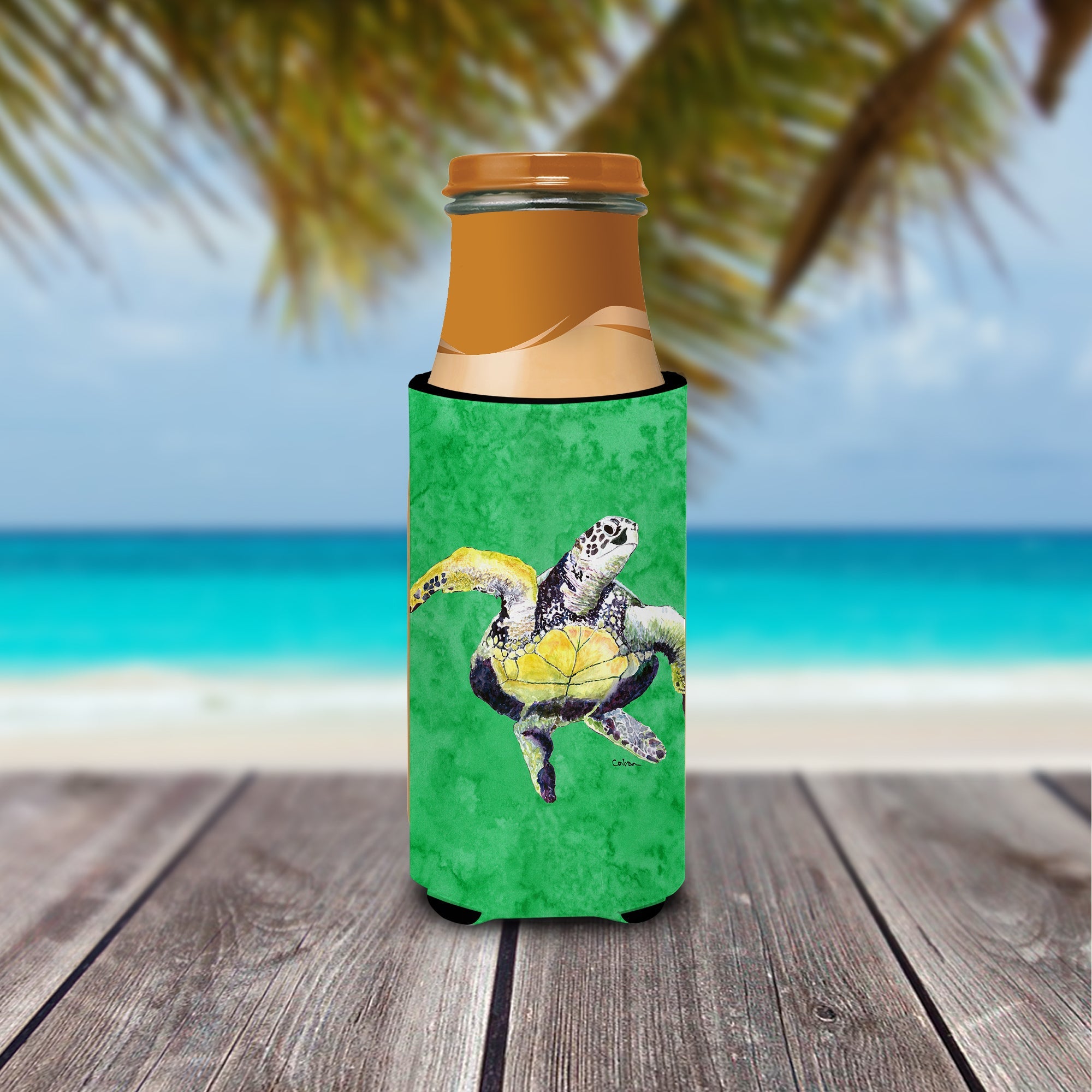 Turtle Slim Can Hugger , Insulated Foam Hugger for 12 oz Slim Cans, Beer Bottles & Water Bottles, Printed in USA