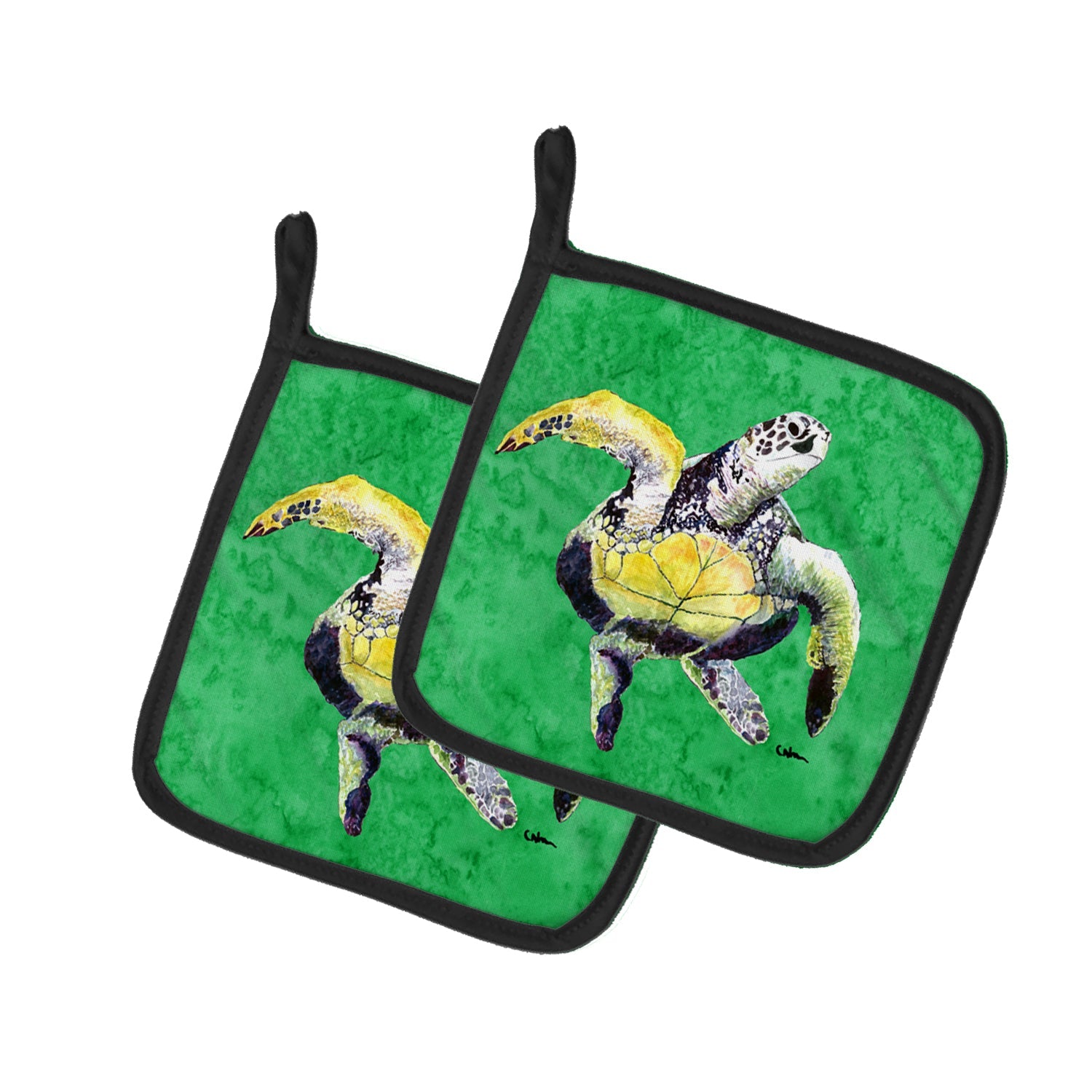 Turtle Pot Holder Set of 2 Heat Resistant Quilted Hot Pads 7.5 x 7.5 Inch, Insulated Kitchen Trivets for Cooking & Baking