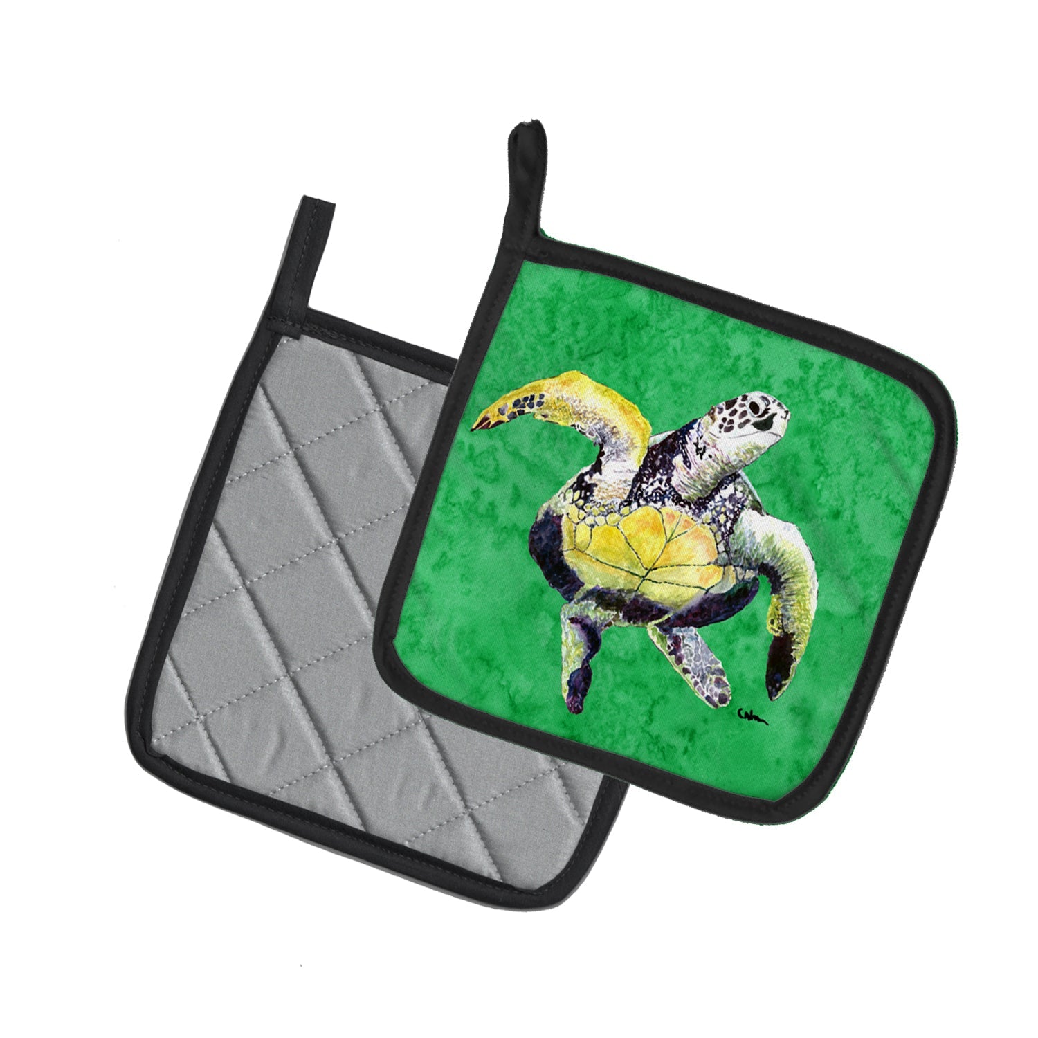 Turtle Pot Holder Set of 2 Heat Resistant Quilted Hot Pads 7.5 x 7.5 Inch, Insulated Kitchen Trivets for Cooking & Baking