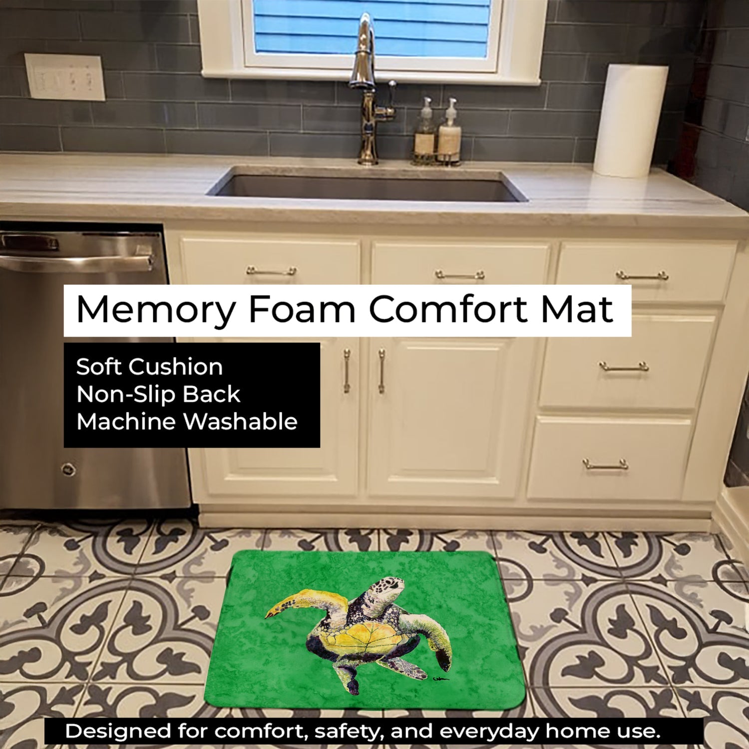 Turtle Memory Foam Kitchen Mat Machine Washable Anti-Fatigue Cushion Comfort Bath or Kitchen Rug
