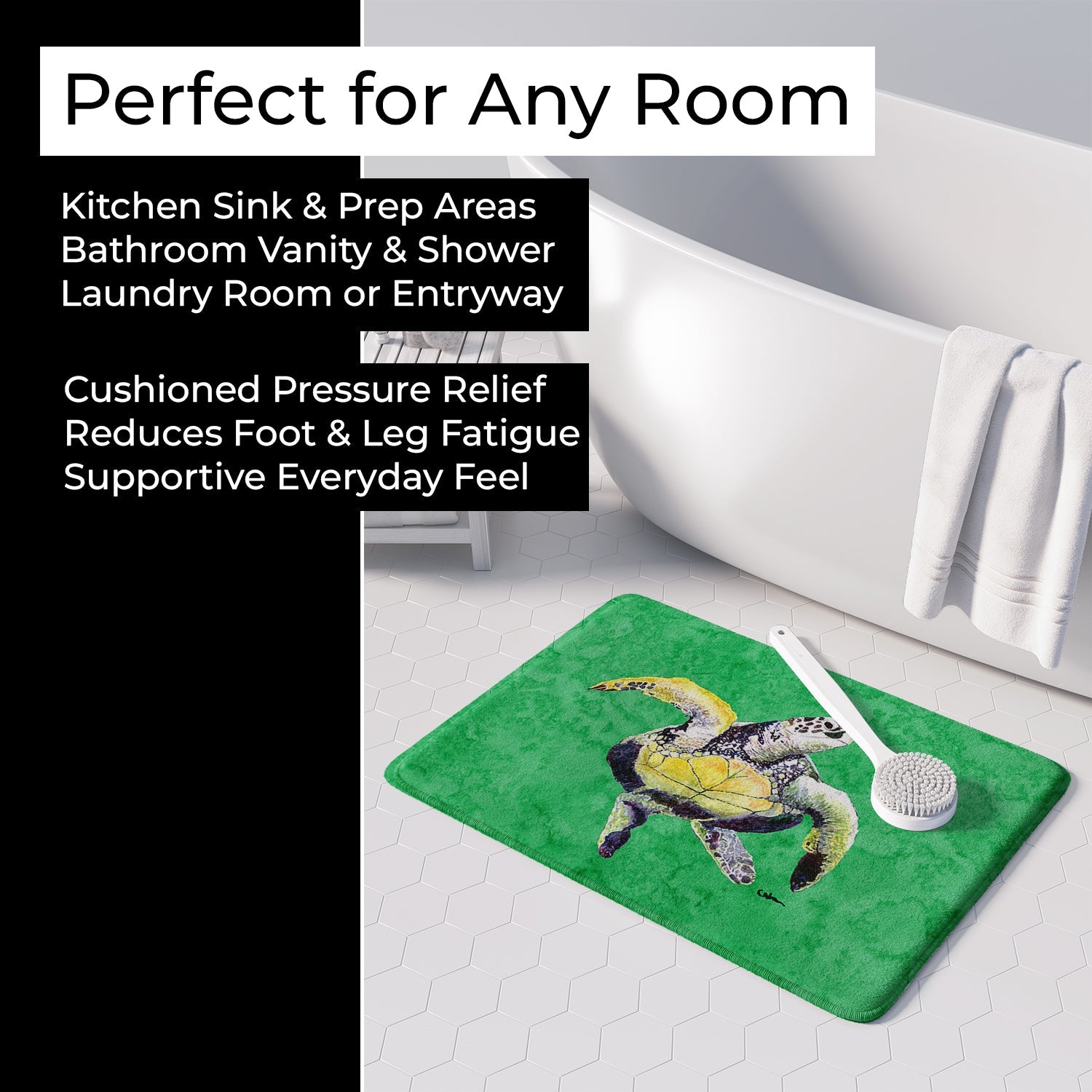 Turtle Memory Foam Kitchen Mat Machine Washable Anti-Fatigue Cushion Comfort Bath or Kitchen Rug