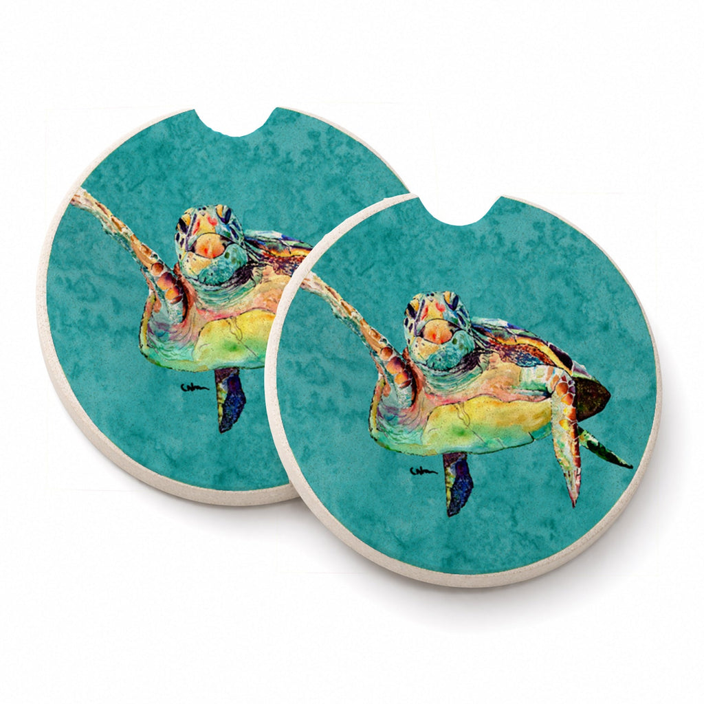 Turtle Set of 2 Cup Holder Car Coasters Absorbent Round Sandstone Coasters Gifts for Men or Women, 2.5, Multicolor
