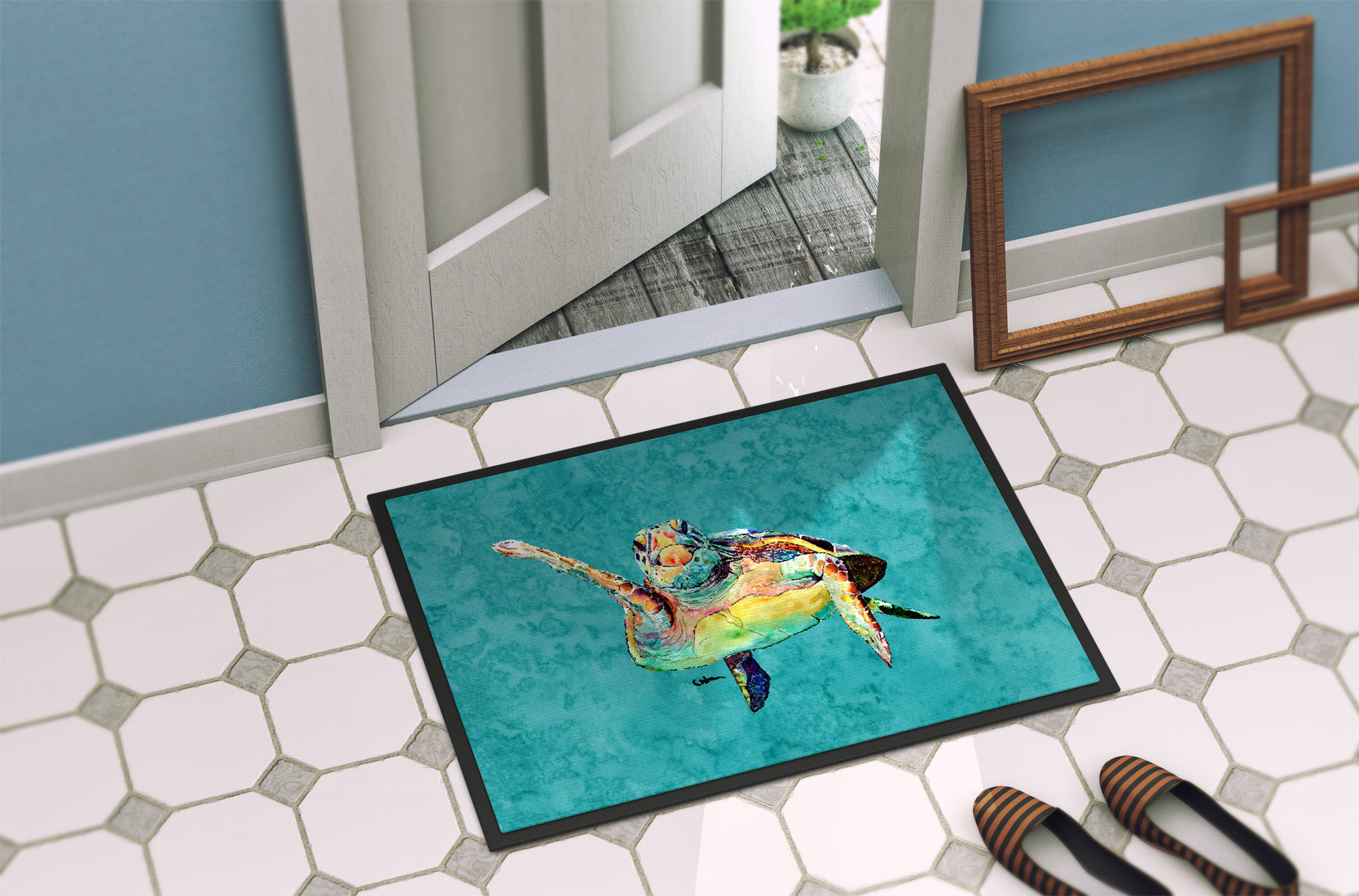 Turtle Doormat Indoor Outdoor 24H X 36W Front Door Mat Rugs for Entryway, Non Slip Washable Low Pile,
