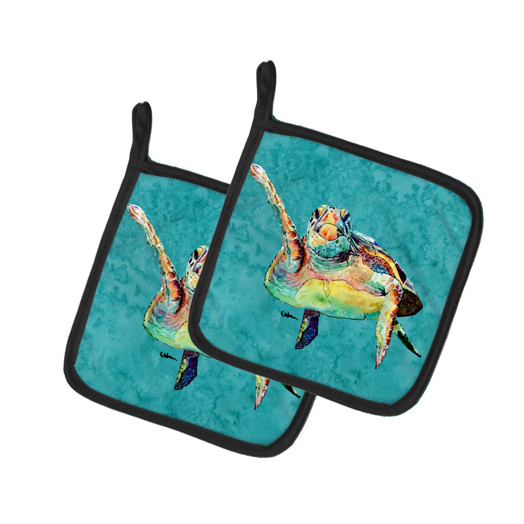 Turtle Pot Holder Set of 2 Heat Resistant Quilted Hot Pads 7.5 x 7.5 Inch, Insulated Kitchen Trivets for Cooking & Baking