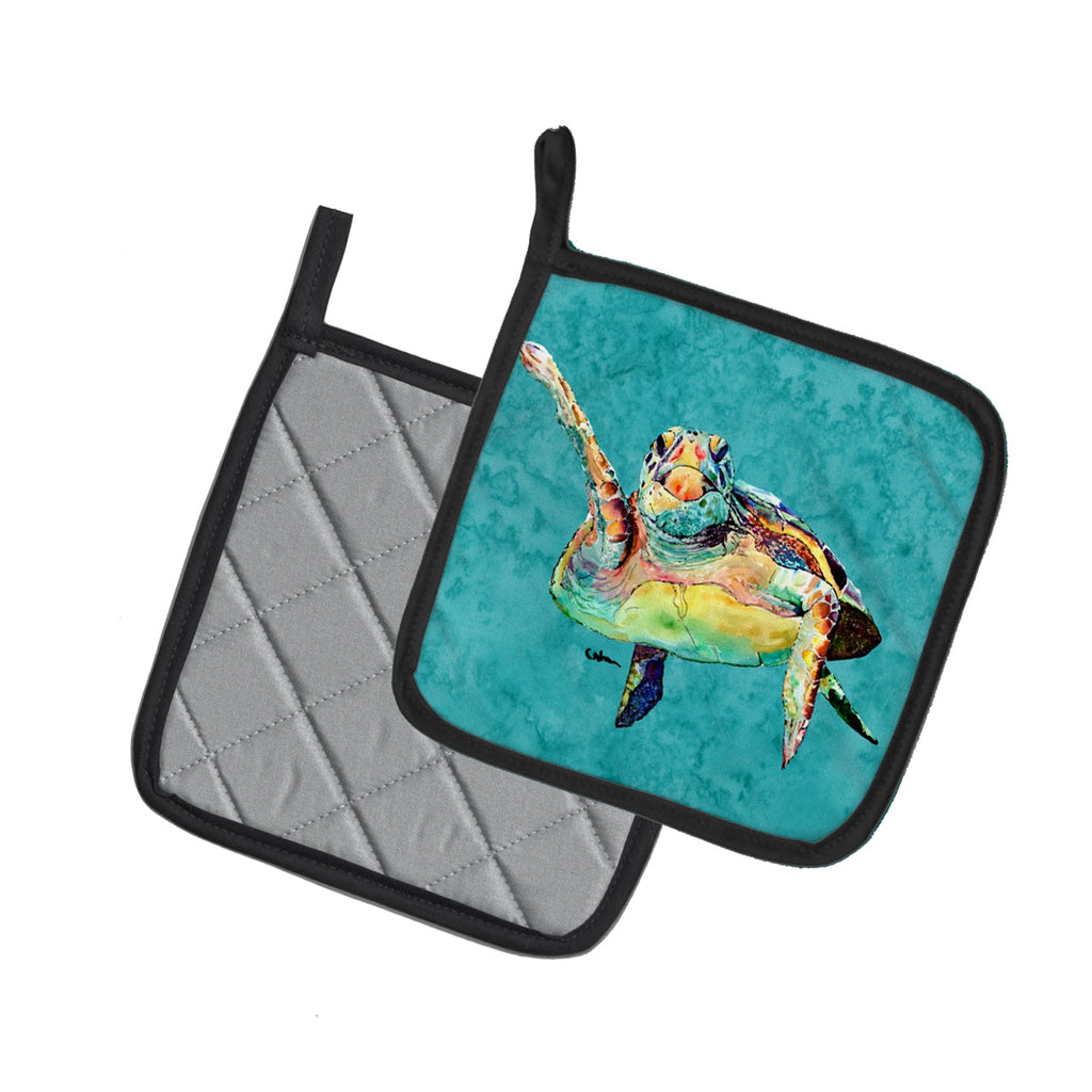 Turtle Pot Holder Set of 2 Heat Resistant Quilted Hot Pads 7.5 x 7.5 Inch, Insulated Kitchen Trivets for Cooking & Baking